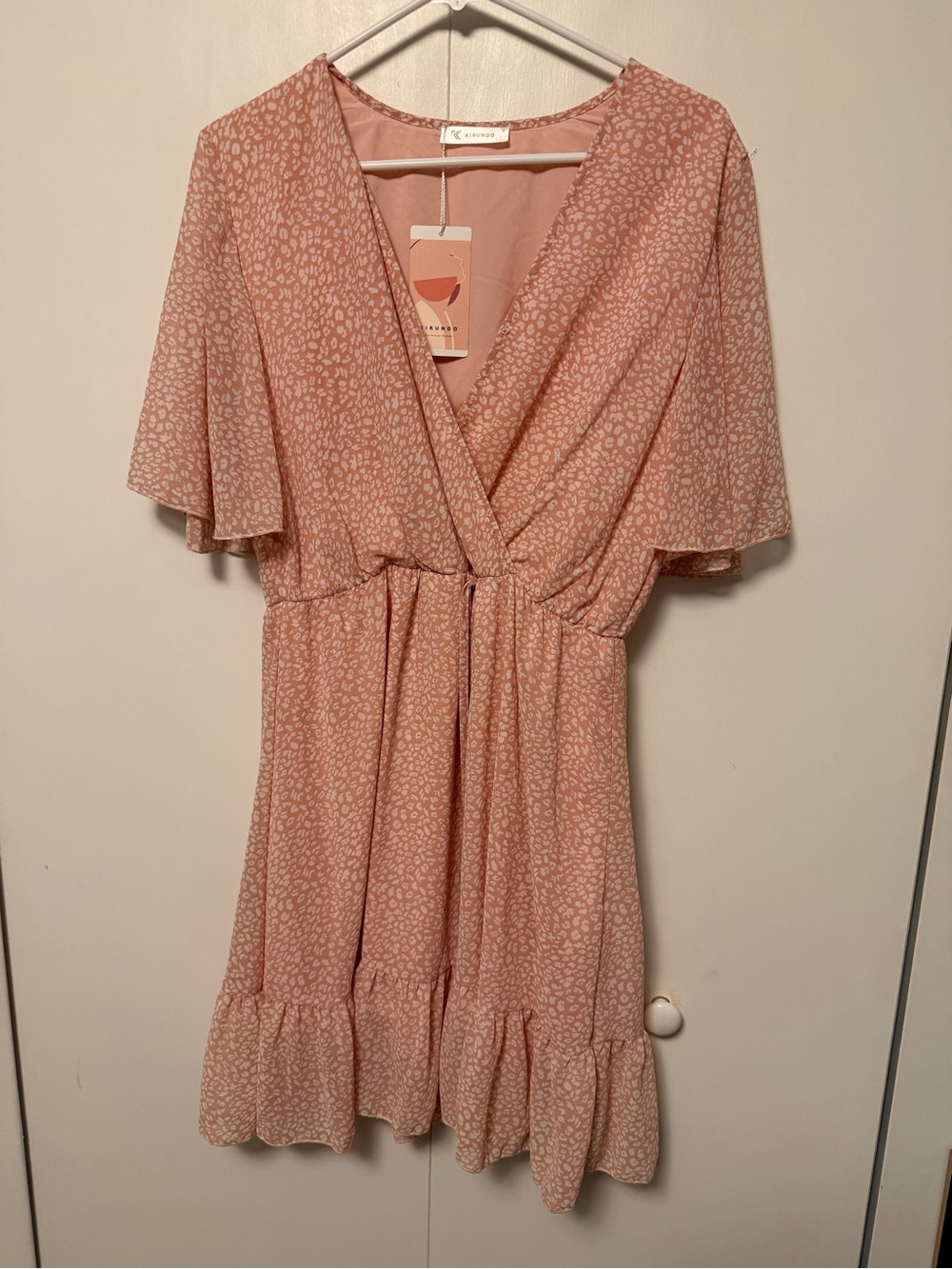 Flutter Sleeve V-Neck Mini Dress in Dusty Rose